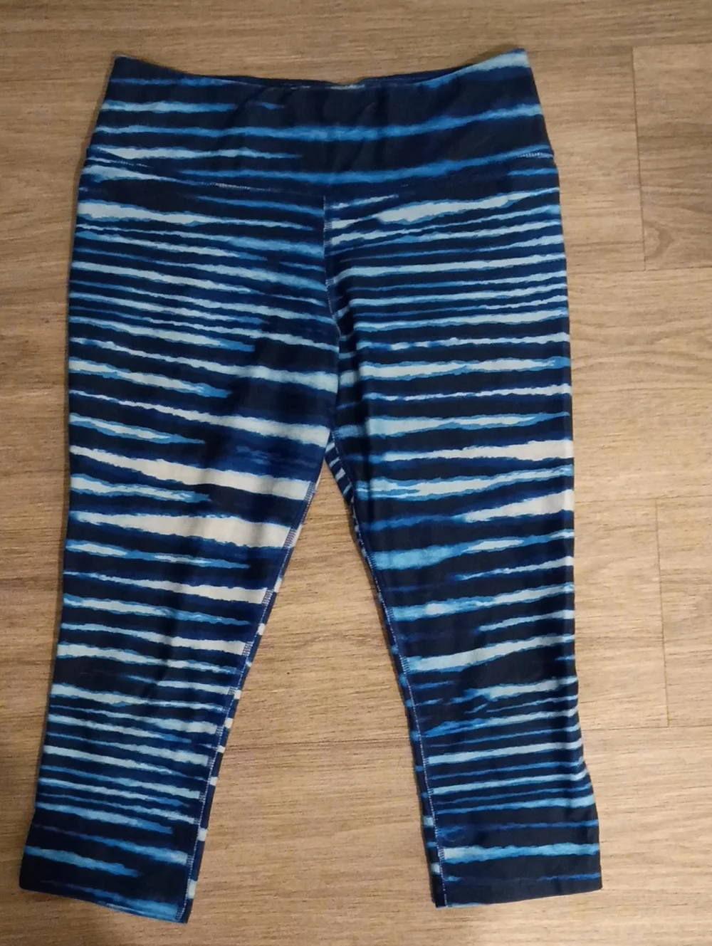Nike Blue and White Striped Capri Leggings